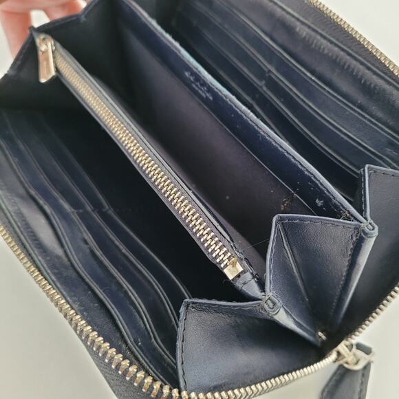 Coach Leather Wallet Navy Zip Around Large Clutch Studded Floral Grunge Boho - Picture 5 of 14